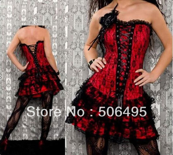 Sexy Corset Women Red Bone Bustier Corset Shirt + G string Set Lingerie S M L XL ,Sexy Lingerie ,Sexy Bustier MZ012-2176
