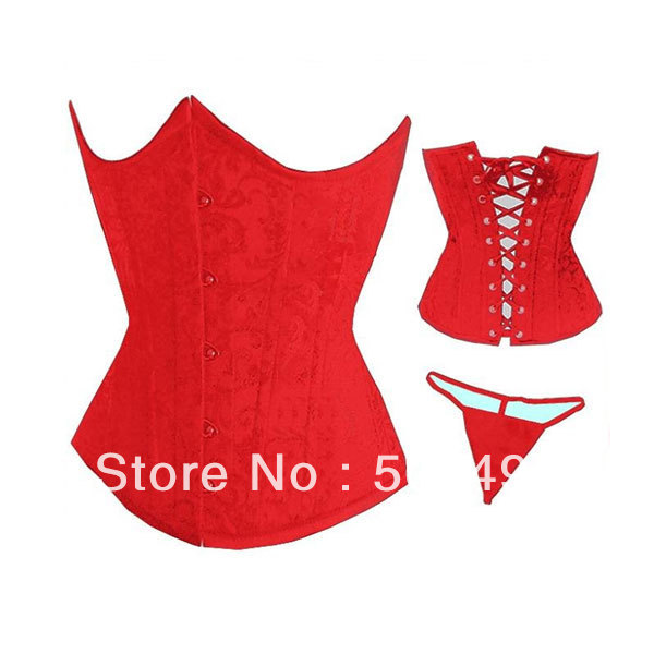 Sexy Corset Women Red Bustier Bone Corset+G string Set Lingerie S M L XL ,Sexy Lingerie ,Sexy Bustier MZ001-2215