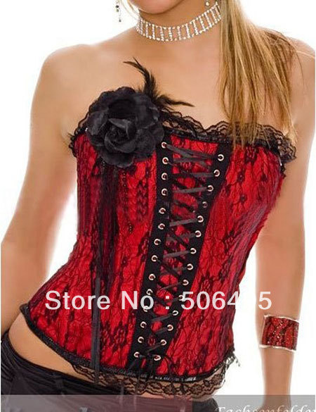 Sexy Corset Women Red Rose Bone Corset + G string Set Lingerie S M L XL ,Sexy Lingerie ,Sexy Bustier MZ011-2175