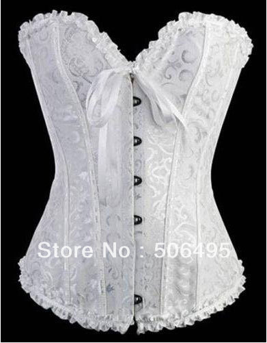 Sexy Corset Women White Bone Bustier Corset+G string Set Lingerie S M L XL ,Sexy Lingerie ,Sexy Bustier MZ001-2195