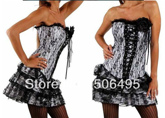 Sexy Corset Women White Bone Bustier Corset Shirt + G string Set Lingerie S M L XL ,Sexy Lingerie ,Sexy Bustier MZ012-2176