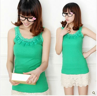 Sexy Cotton Candy Colors Lace Cheaper Women Tanks Vest Straps Tops Free Shipping