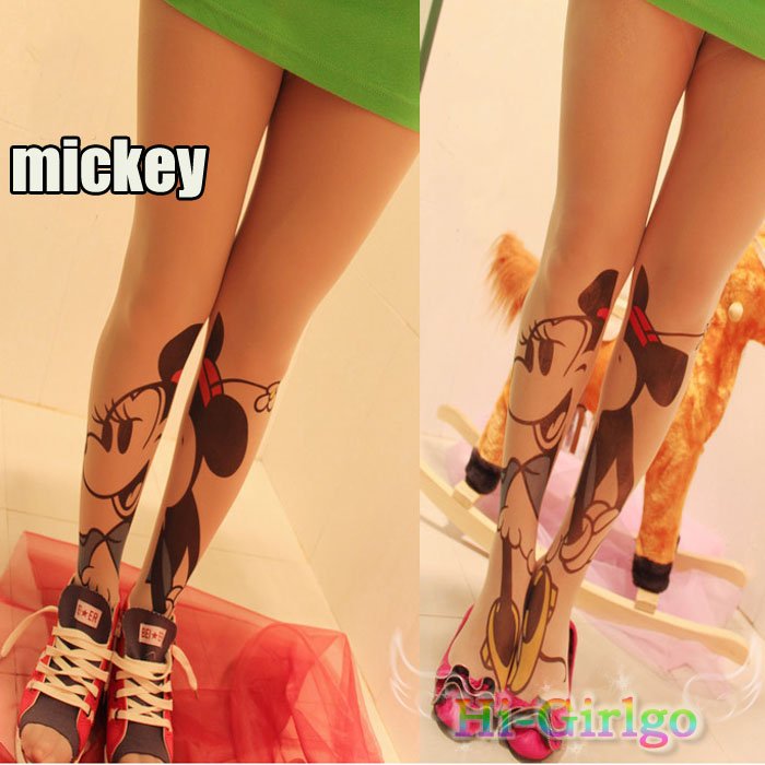 Sexy donald duck cute Mickey Tattoo Socks Transparent Pantyhose Stockings Tights Leggings