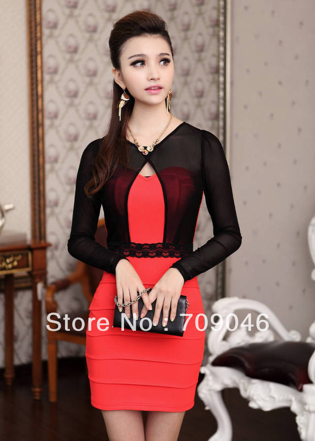 sexy dress club wear  fashion dresses Tube top gauze patchwork lace sexy slim hip faux two piece set one-piece dress 12111912