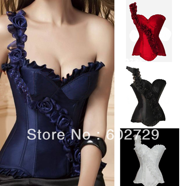 Sexy elegance satin lace up hook eye side singe rose shoulder high quality factory supplier S-2XL