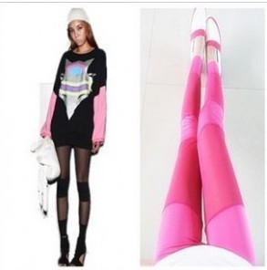 Sexy Euro-American Fashion silk stockings candy color Lace splice design pantynose Free shipping sock legging