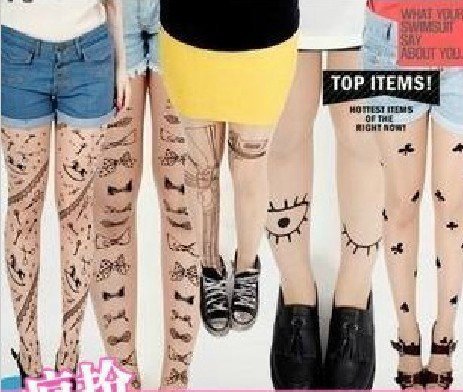 Sexy Euro-American Fashion silk stockings Ultrathin Tattoo design pantynose Free shipping