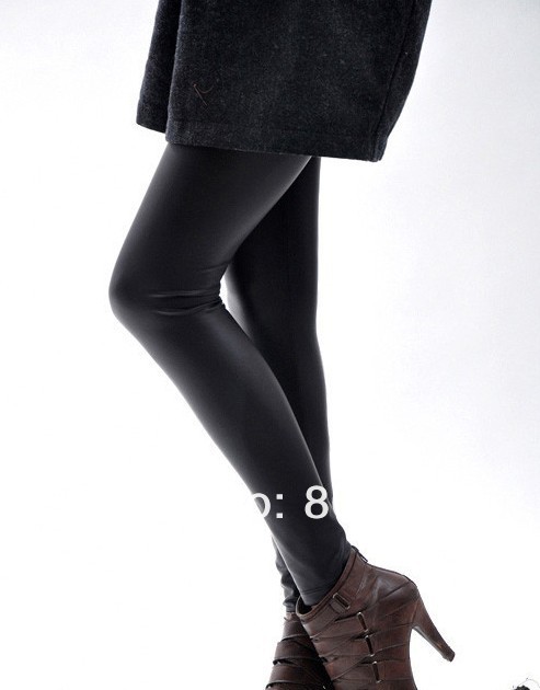 Sexy Fashion Imitation leather Solid Color Black Double Warm Legging Thicken With Fur  For Winter Trousers Wholesale and Retail
