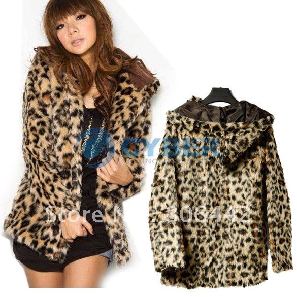Sexy Fashion Women's Leopard Faux Fur Coat Jacket Outerwear Free Shipping