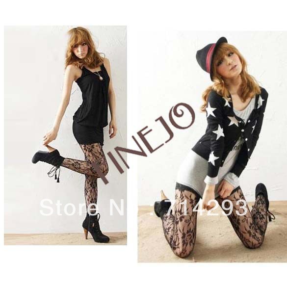 Sexy Fashion Women Soft Rose Lace Pattern Fishnet Tights Pantyhose Stockings Black free shipping 6133