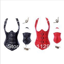 Sexy faux leather lace up boned steel busk front clubwear showgirl costume sprial steel boned S-2XL M0238