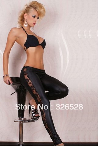 Sexy Faux Leather with Lace Trim Pants Tight Leggings LB13143 Free Size