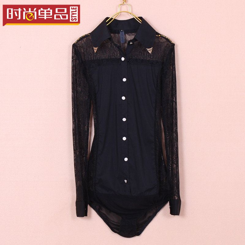 Sexy female one piece shirt 2012 women's lace perspectivity ol elegant shirt