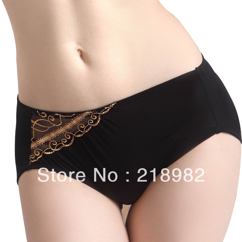 Sexy female Shi Leisi underwear bamboo charcoal fiber lace hip comfort in low waist printing embroidery briefs panties