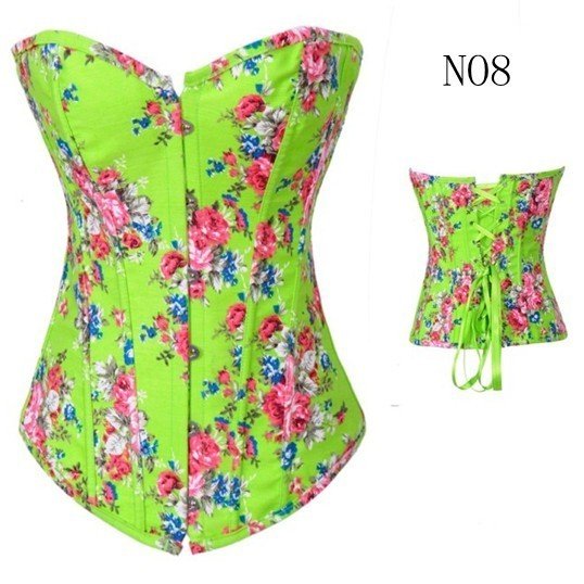 Sexy Fluorescent green Floral Overbust  Corset Top  Underwear Bustier lingerie wholesales S M L XL 2XL