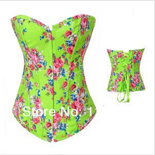 Sexy Green jeans showgirl outwear shaper Lace up boned Corset Bustier costume +G-string S-XXL M0216