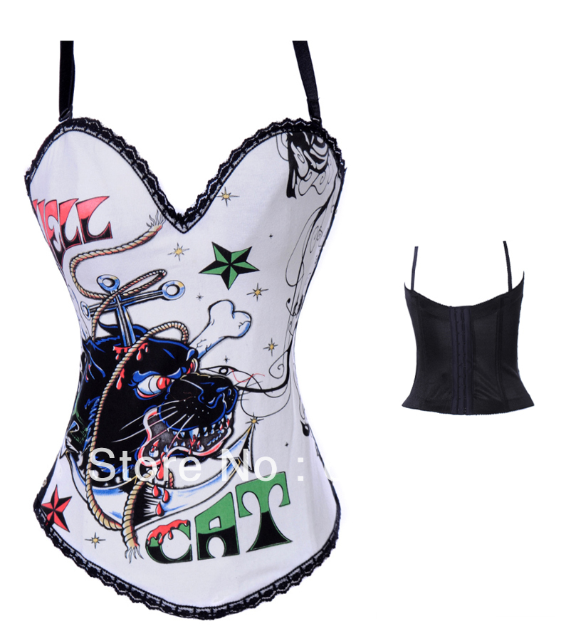 Sexy Grey Punk Rock Hook Halloween Costume Outwear Corset Bustier Lion Tattoo S-2XL