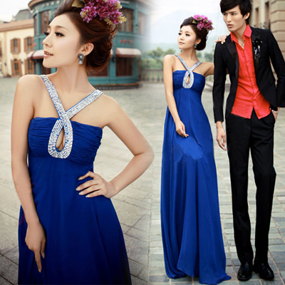 Sexy halter-neck racerback blue bride married toast formal dress 2012 new arrival 9122