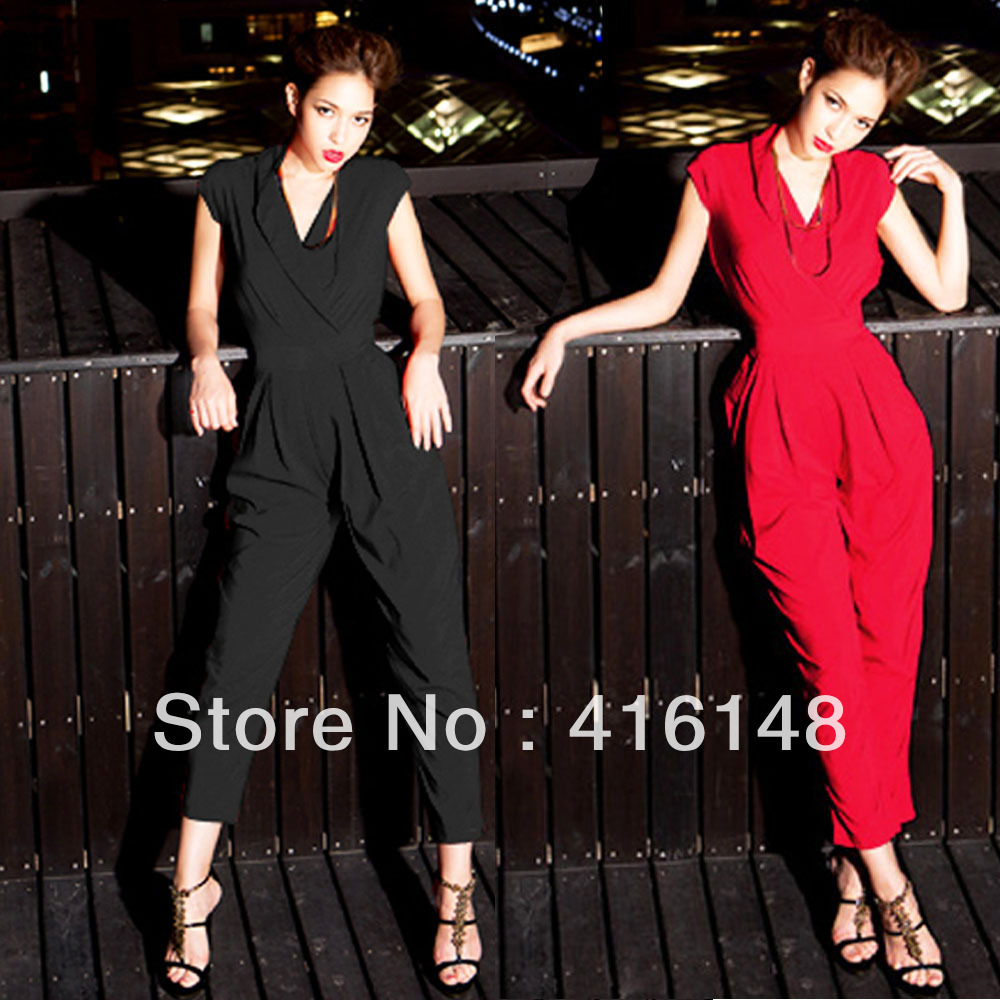 Sexy high street Summer Women Cap Sleeve Jumpsuit Rompers Long Pants Trousers 2 colors free shipping