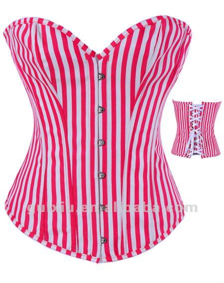 Sexy  Hot Sell Pink and White Pinstripe Corset