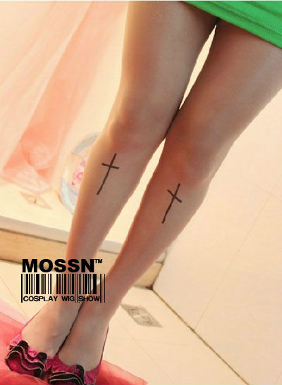 Sexy Japan Harajuku New Cross Sheer Hosiery Tatoo Pattern Stylish Pantyhose Stocking Tights Leggings