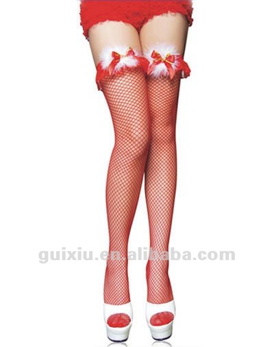 Sexy Jingle Bell Fishnet Thigh Highs Stockings