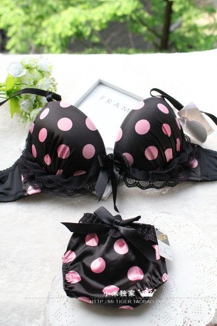 Sexy lace candy color big polka dot underwear bow women's single-bra underwear set
