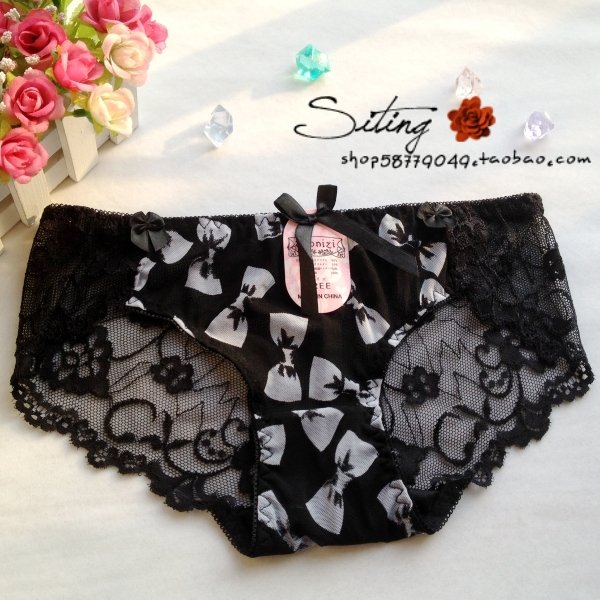 sexy lace embroidery gauze transparent low-waist women's trigonometric panties