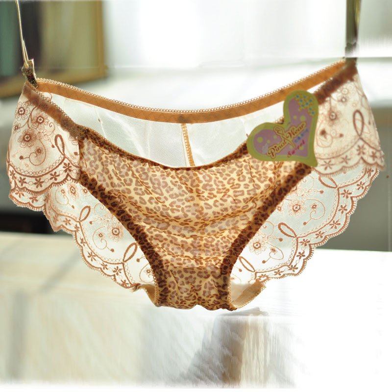 Sexy lace leopard print embroidery panty transparent photohydrophlicity underwear low-waist slim hip chromophous 0.02kg