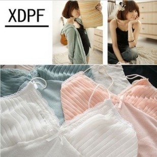 Sexy lace pleated thread 100% cotton spaghetti strap vest chromophous yy26 basic shirt