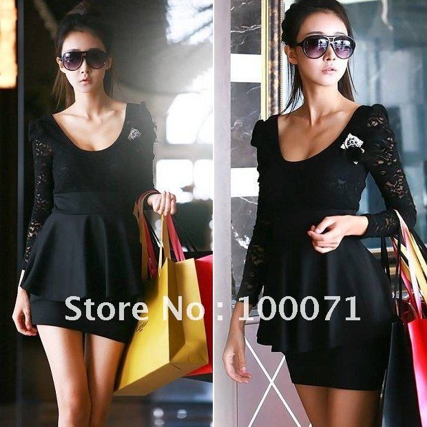 Sexy Lace Tiered Waist Back Lace U-neck Elegance Mini Dress 8116  [20439|01|01]