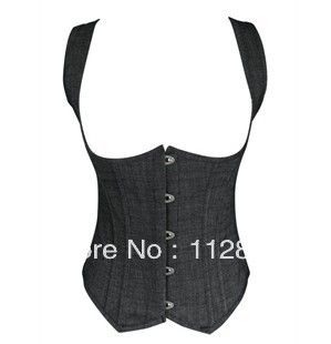 Sexy lace up boned Grey jeans body shaper underbust waist Corset Bustier clubwear +G-string S-2XL     M0167