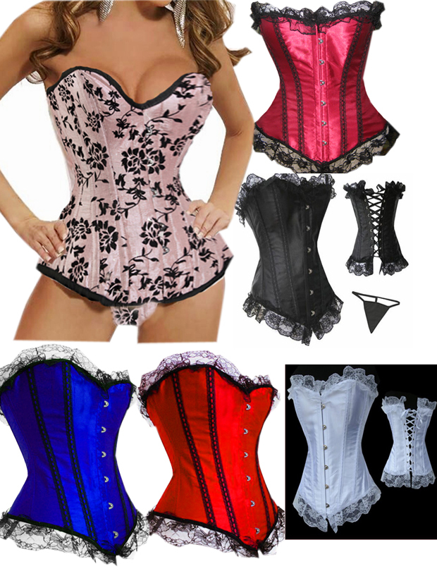 Sexy Lace Up Boned Overbust Lace Deco/Floral Printing shape wear Corset&Bustier Top S-2XL