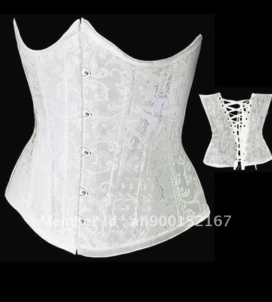 Sexy lace up boned white/black underbust waist Corset Bustier outwear +G-string S-2XL