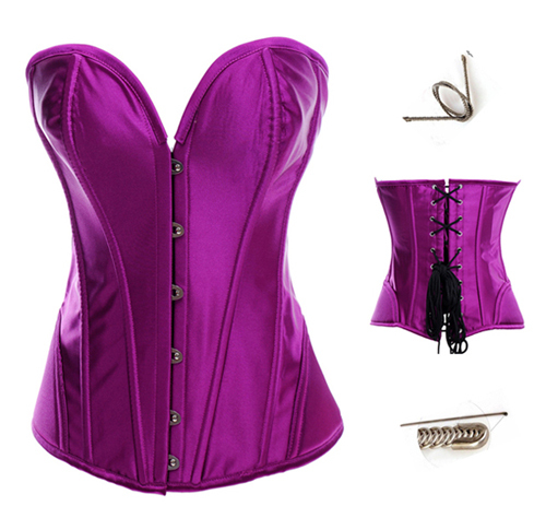 Sexy Lace Up Clubwear Bustier Purple body shaper for Woman Top satin corset