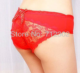 Sexy Ladies Dot bowknot lace ladies underwear  Cotton Temptation hollow out  lady's briefs Free Shipping