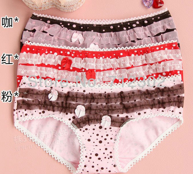 Sexy Ladies Dot lace small bowknot ladies underwear  Cotton comfortable of low waist lady's briefs Free Shipping