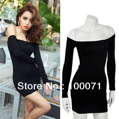Sexy Ladies' Off-shoulder Evening Cotton Stretch Tops Slash Neck Strapless Mini Dress  [13295|01|01]