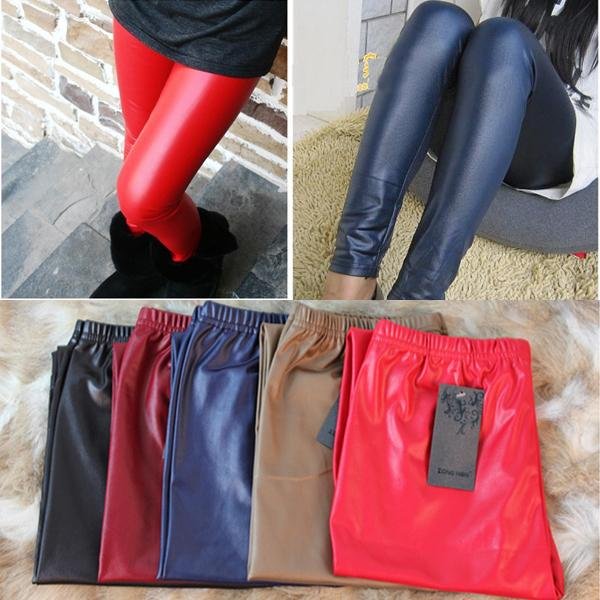 Sexy Lady 5 Colors Elastic Waist Stretchy Faux Leather Tights Leggings Pants Hot