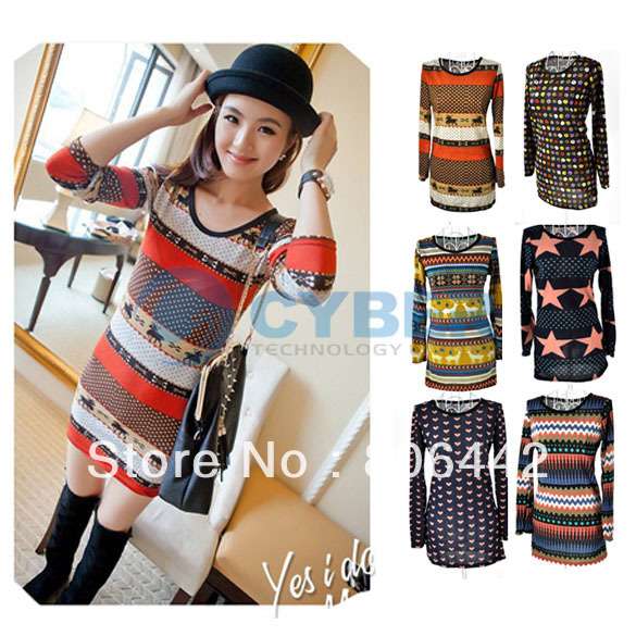 Sexy Lady Women Long Sleeves Raw Neck Knitted Cotton Casual Autumn Mini Dress Free Shipping 9150
