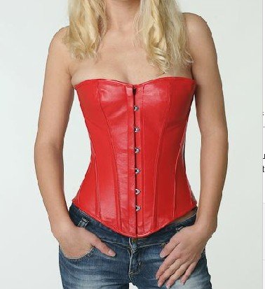Sexy Leather Corset Red Ladies Bustier + G-string Free shipping