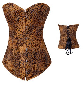 Sexy leopard jeans outwear shaper Lace up boned Corset Bustier clubwear +G-string S-XXL  M0176