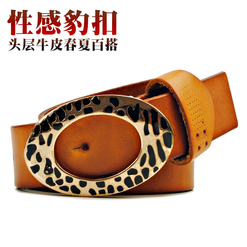 Sexy leopard print belt genuine leather strap female cowhide smooth buckle