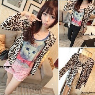 Sexy leopard print shirt women's sunscreen outerwear shirt short jacket long-sleeve blazer autumn outerwear