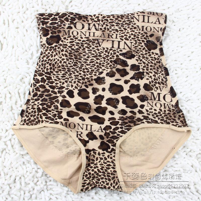 Sexy leopard print thin 100% cotton abdomen drawing corset pants high waist butt-lifting panties women's body shaping pants