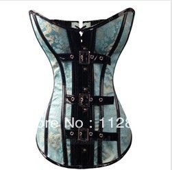 Sexy Light blue boned lace up embroidered corset bustier clubwear bodyshaper factory supplier S-XL  M0233