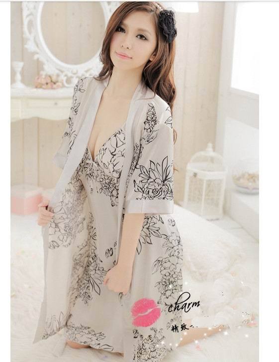 Sexy lingerie Classic Spaghetti Strap Nightgown Twinset Women's imitated Silk Sleepwear Set Lounge .