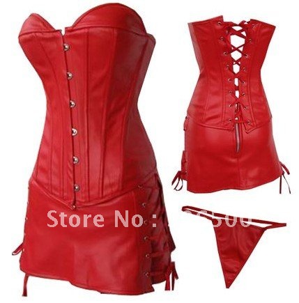 sexy lingerie corset party costume Leather Corset With Mini Dress body lift shaper Sexy Lingerie Leather Lingerie