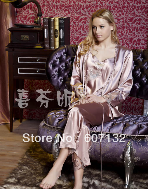 Sexy lingerie CPAM Women's Sexy Faux Silk Sleepwear Three Quarter Sleeve Silk Elegant Pajama Sets size M L XL 62344