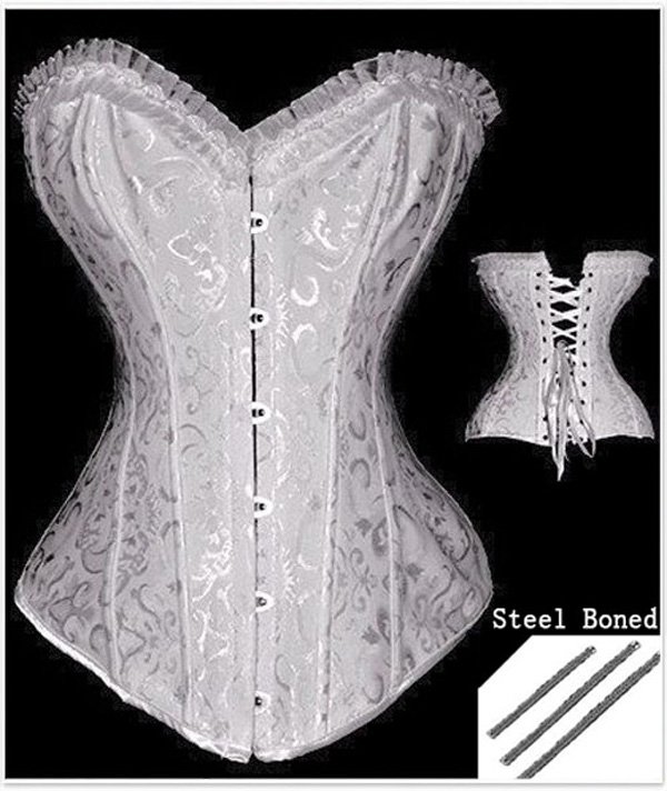 Sexy lingerie Hot sell Long White Brocade Pattern (1/2" Steel bones throughout) Corset + Freeshipping - 2615white